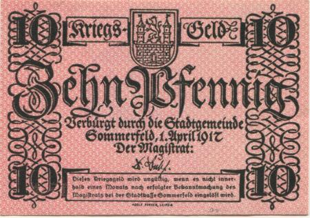 Sommerfeld (heute: PL-Lubsko) - Stadt - 1.4.1917 - 10 Pfennig 