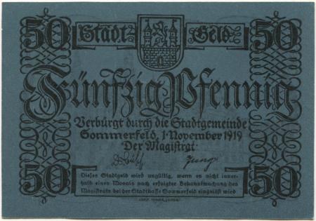 Sommerfeld (heute: PL-Lubsko) - Stadt - 1.11.1919 - 50 Pfennig 