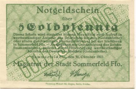 Sommerfeld (heute: PL-Lubsko) - Stadt - 31.10.1923 - 5 Gold-Pfennig 
