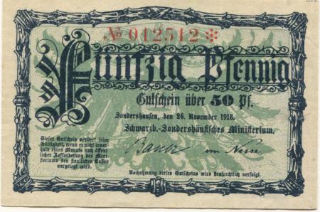 Sondershausen - Schwarzburg-Sondershäusisches Ministerium - 26.11.1918 - 50 Pfennig 