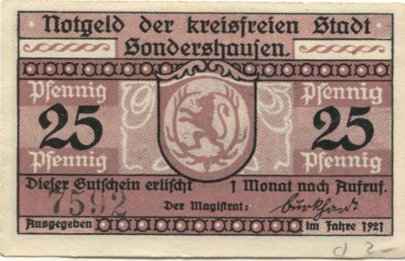 Sondershausen - Stadt - 1921 - 25 Pfennig 