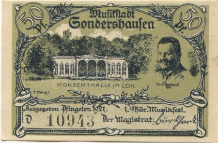 Sondershausen - Stadt - Pfingsten 1921 - 50 Pfennig 