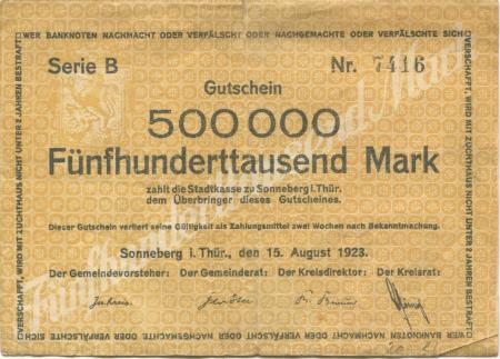 Sonneberg - Kreis und Stadt - 15.8.1923 - 500000 Mark 