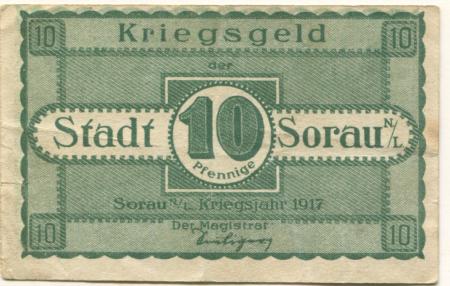 Sorau (heute: PL-Zary) - Stadt - 1917 - 1.2.1919 - 10 Pfennig 