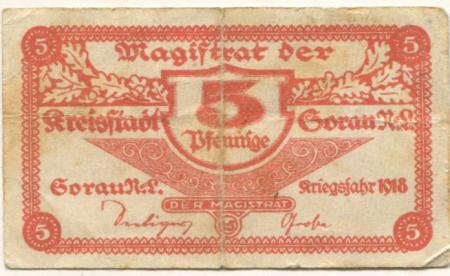 Sorau (heute: PL-Zary) - Stadt - 1918 - 31.12.1920 - 5 Pfennig 
