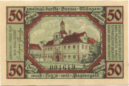 Sorau (heute: PL-Zary) - Stadt - 1.3.1921 - 50 Pfennig 