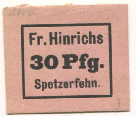 Spetzerfehn (heute: Großefehn) - Hinrichs, Frerich, Gasthaus und Bäckerei - -- - 30 Pfennig 