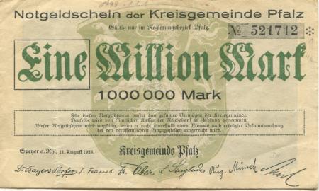 Speyer - Kreisgemeinde Pfalz - 11.8.1923 - 1 Million Mark 