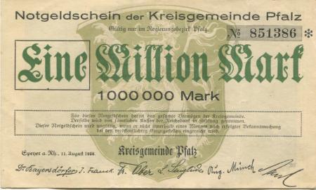 Speyer - Kreisgemeinde Pfalz - 11.8.1923 - 1 Million Mark 