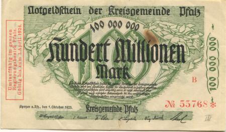 Speyer - Kreisgemeinde Pfalz - 1.10.1923 - 1.4.1924 - 100 Millionen Mark 