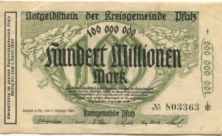 Speyer - Kreisgemeinde Pfalz - 1.10.1923 - 1.4.1924 - 100 Millionen Mark 
