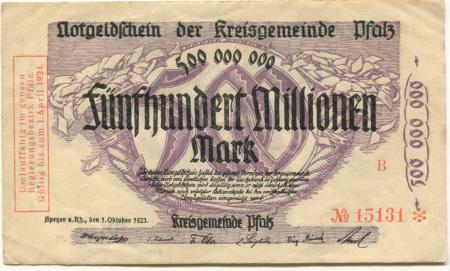 Speyer - Kreisgemeinde Pfalz - 1.10.1923 - 1.4.1924 - 500 Millionen Mark 