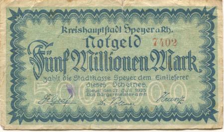 Speyer - Stadt - 27.7.1923 - 5 Millionen Mark 