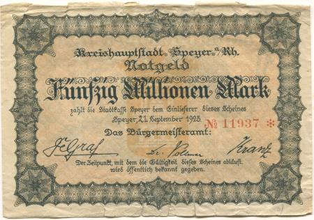 Speyer - Stadt - 21.9.1923 - 50 Millionen Mark 