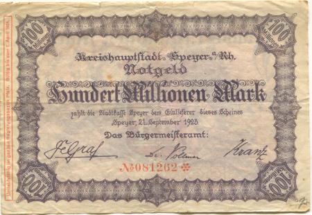 Speyer - Stadt - 21.9.1923 - 1.4.1924 - 100 Millionen Mark 