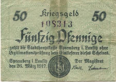 Spremberg - Stadt - 26.3.1917 - 50 Pfennig 
