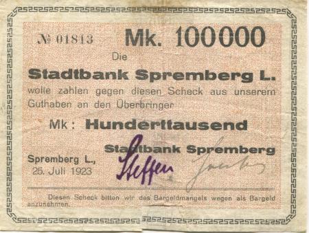 Spremberg - Stadtbank - 25.7.1923 - 100000 Mark 
