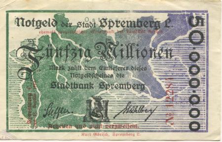 Spremberg - Stadtbank - 25.9.1923 - 50 Millionen Mark 