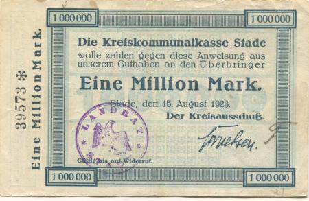 Stade - Kreis - 15.8.1923 - 1 Million Mark 