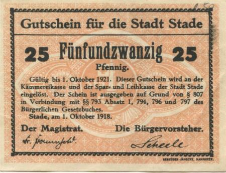 Stade - Stadt - 1.10.1918 - 1.10.1921 - 25 Pfennig 