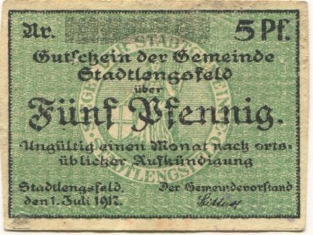 Stadtlengsfeld (heute: Dermbach) - Gemeinde - 1.7.1917 -  5 Pfennig 