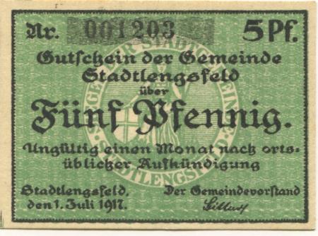 Stadtlengsfeld (heute: Dermbach) - Gemeinde - 1.7.1917 -  5 Pfennig 