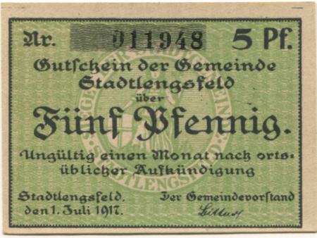 Stadtlengsfeld (heute: Dermbach) - Gemeinde - 1.7.1917 -  5 Pfennig 