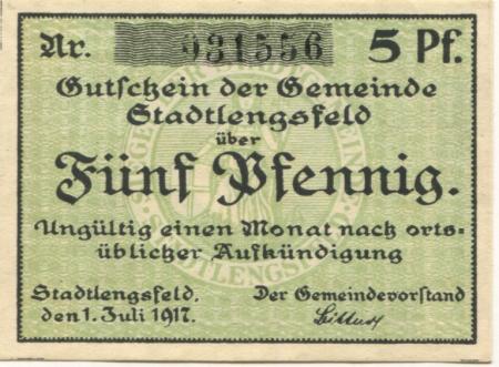 Stadtlengsfeld (heute: Dermbach) - Gemeinde - 1.7.1917 -  5 Pfennig 
