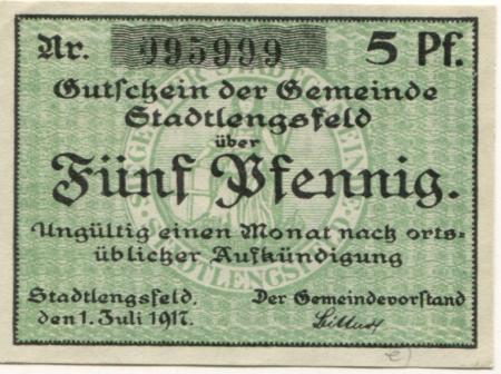 Stadtlengsfeld (heute: Dermbach) - Gemeinde - 1.7.1917 -  5 Pfennig 