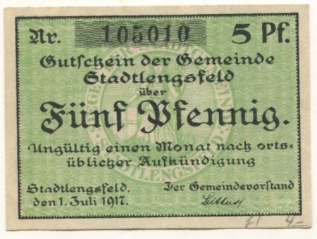 Stadtlengsfeld (heute: Dermbach) - Gemeinde - 1.7.1917 -  5 Pfennig 