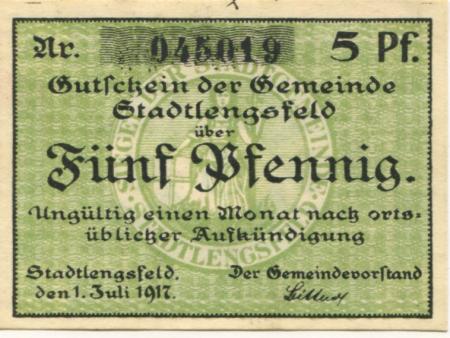 Stadtlengsfeld (heute: Dermbach) - Gemeinde - 1.7.1917 -  5 Pfennig 