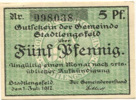Stadtlengsfeld (heute: Dermbach) - Gemeinde - 1.7.1917 -  5 Pfennig 