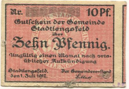 Stadtlengsfeld (heute: Dermbach) - Gemeinde - 1.7.1917 - 10 Pfennig 