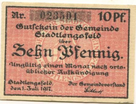 Stadtlengsfeld (heute: Dermbach) - Gemeinde - 1.7.1917 - 10 Pfennig 