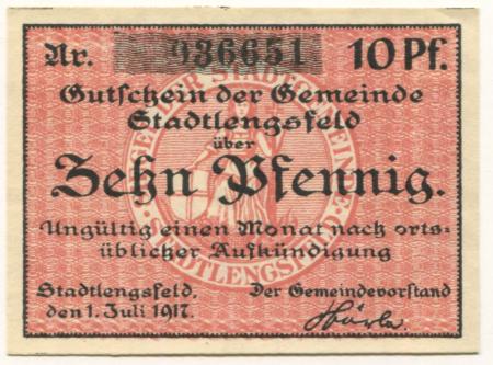 Stadtlengsfeld (heute: Dermbach) - Gemeinde - 1.7.1917 - 10 Pfennig 