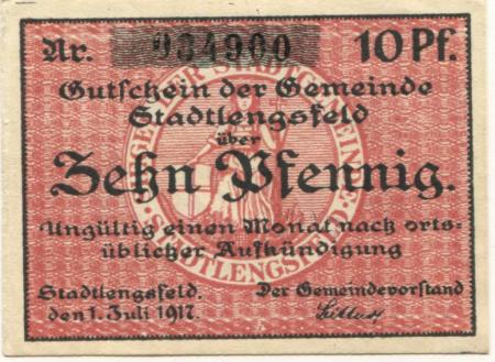 Stadtlengsfeld (heute: Dermbach) - Gemeinde - 1.7.1917 - 10 Pfennig 
