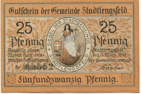 Stadtlengsfeld (heute: Dermbach) - Gemeinde - 1.9.1919 - 25 Pfennig 
