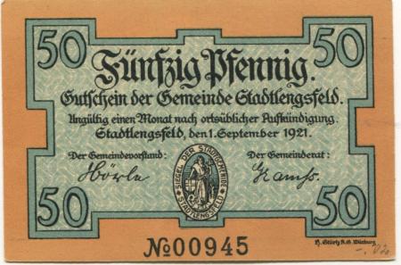 Stadtlengsfeld (heute: Dermbach) - Gemeinde - 1.9.1921 - 50 Pfennig 