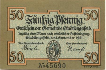 Stadtlengsfeld (heute: Dermbach) - Gemeinde - 1.9.1921 - 50 Pfennig 