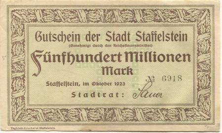 Staffelstein - Stadt - Oktober 1923 - 500 Millionen Mark 