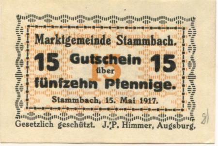 Stammbach - Marktgemeinde - 15.5.1917 - 15 Pfennig 
