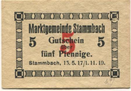 Stammbach - Marktgemeinde - 15.5.1917 - 1.11.1919 - 5 Pfennig 