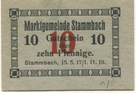 Stammbach - Marktgemeinde - 15.5.1917 - 1.11.1919 - 10 Pfennig 