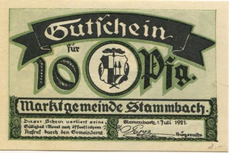 Stammbach - Marktgemeinde - 1.7.1921 - 10 Pfennig 