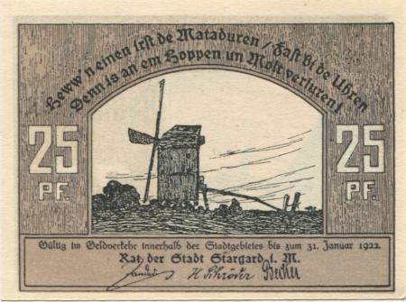 Stargard (heute: Burg Stargard) - Stadt - - 31.1.1922 - 25 Pfennig 