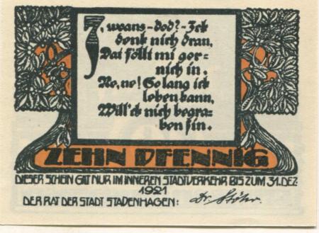 Stavenhagen - Stadt - - 31.12.1921 - 10 Pfennig 