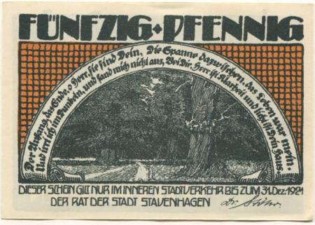 Stavenhagen - Stadt - - 31.12.1921 - 50 Pfennig 