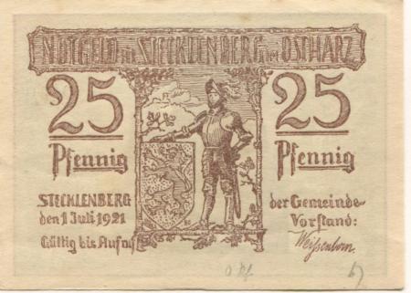 Stecklenberg (heute: Thale) - Gemeinde - 1.7.1921 - 25 Pfennig 