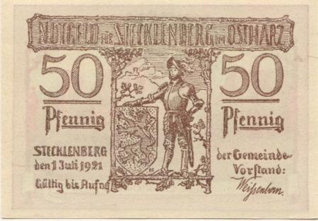 Stecklenberg (heute: Thale) - Gemeinde - 1.7.1921 - 50 Pfennig 