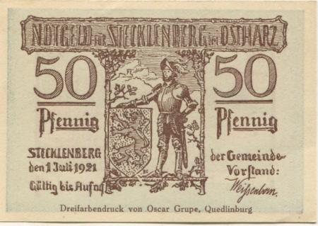Stecklenberg (heute: Thale) - Gemeinde - 1.7.1921 - 50 Pfennig 